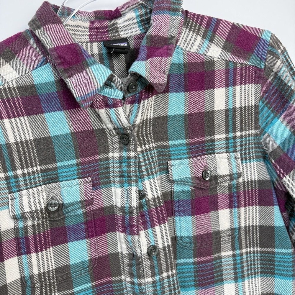 Patagonia Fjord Flannel Shirt Womens 4 Plaid Organic Cotton Bay Laurel 53915 $89